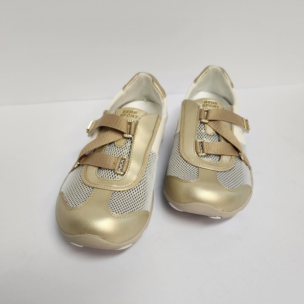 Bebe Sports Women's Metallic Gold and White Sporty Stylish Sneakers Size 8.5 - Picture 2 of 8
